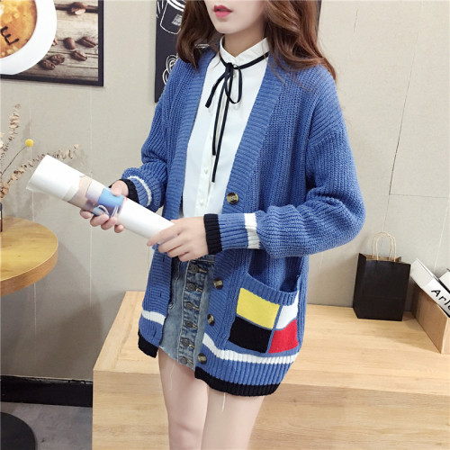 Real women's playful and popular sweater coat, spring and autumn loose, medium and long, very fairy, western style cardigan women's dress