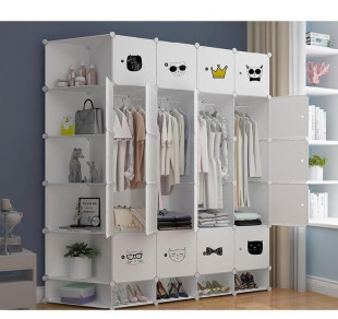 卡通树脂衣柜门简易组装 衣橱塑料板子单片魔片卡扣挂杆收纳柜配件