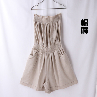 外贸尾单折扣女士夏款棉麻纯色隐形吊带性感连体短裤202