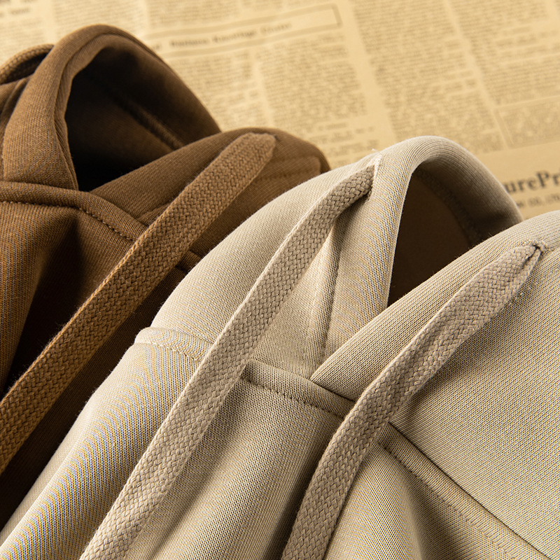 大地色系600g重磅冬季加绒加厚连帽卫衣纯色日系复古休闲帽衫男女