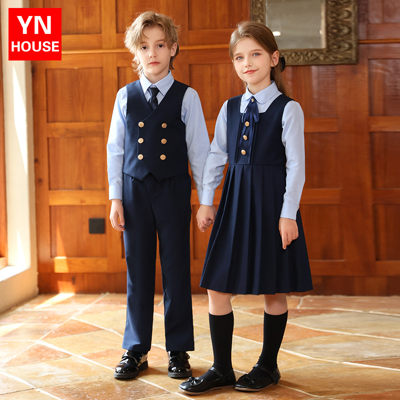 小学生校服秋新品女童连衣裙男女学院风合唱班服幼儿园园服套装