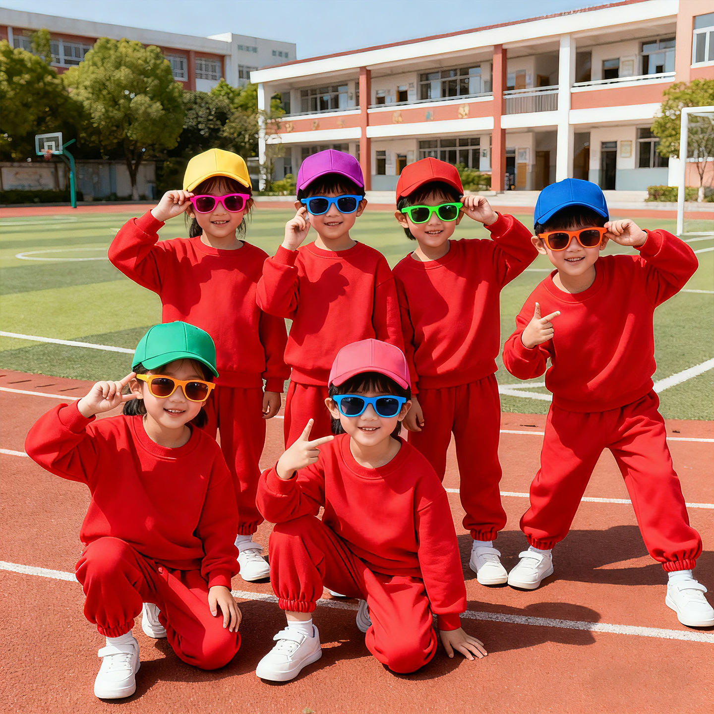 元旦儿童喜庆演出服中国红 幼儿园舞蹈合唱红歌武术练功服小学生