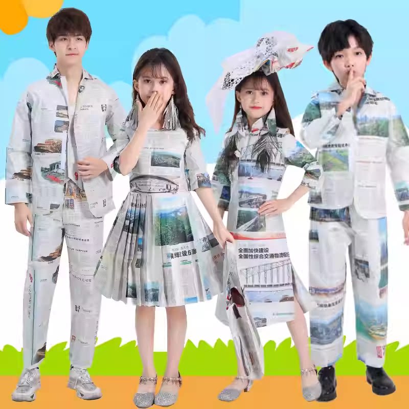 五一新款环保时装秀服装亲子表演走秀服手工古风创意服塑料袋衣裙