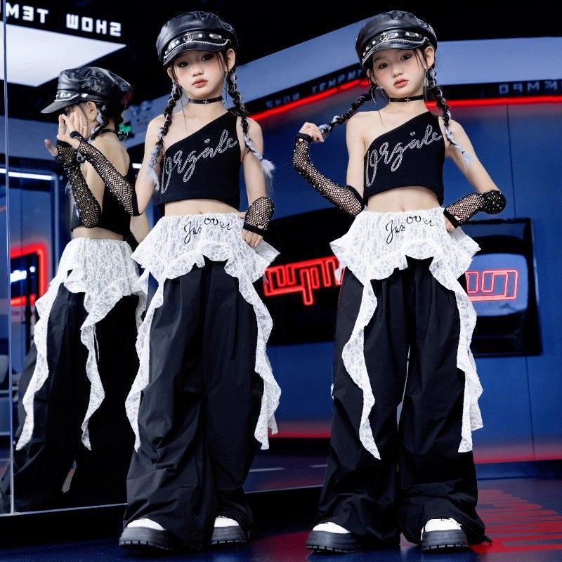 爵士舞女童服装甜酷风儿童jazz舞蹈练功服街舞女孩走秀舞台演出服
