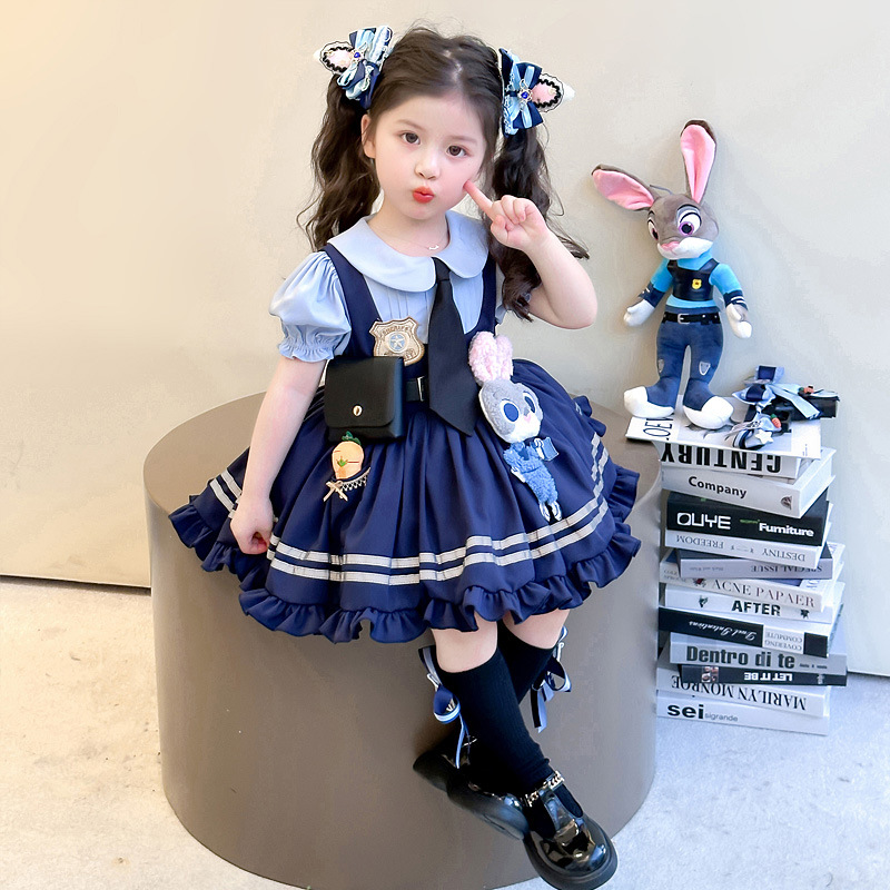 女童兔子警官衣服儿童公主裙夏季2025新款4女孩朱迪cos夏装连衣裙