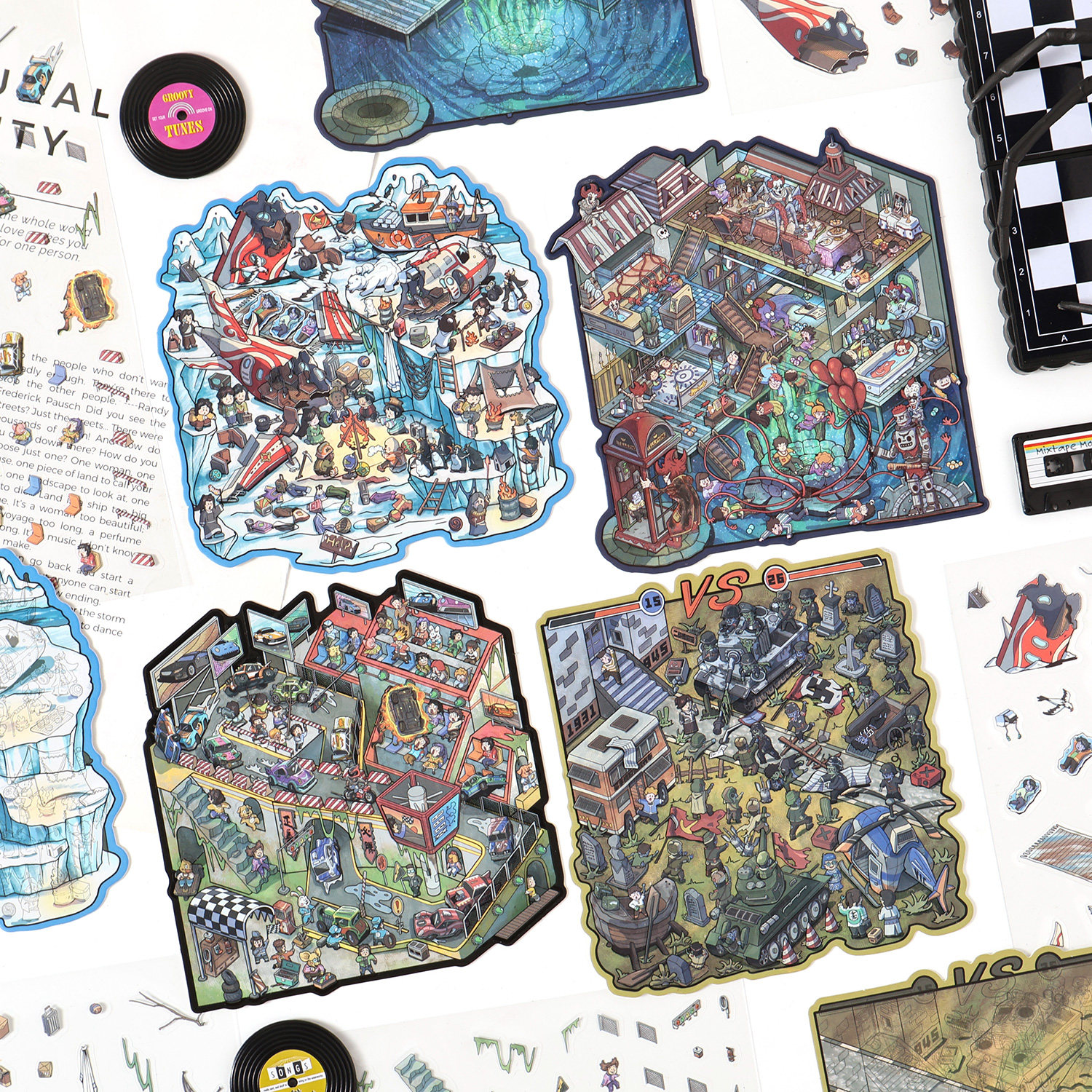 悦真致命弯道微恐系列造景贴纸小丑回魂坠机逃生高难度微缩场景3D立体小屋贴画手工解压玩具女孩新年礼物,文具电教/文化用品/商务用品,贴纸/立体贴纸,淘宝优惠券,粉丝福利购,淘宝优惠卷