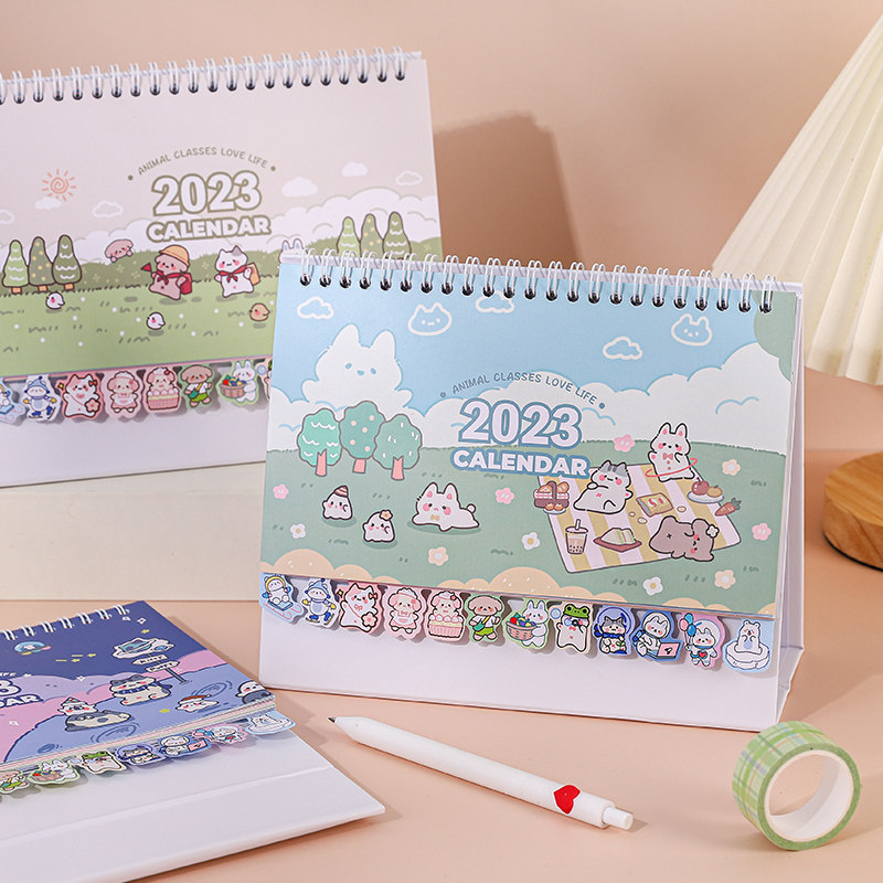 2023年台历动物小班爱生活儿童可爱卡通桌面摆件月历简约创意ins风考研倒计时小日历自律打卡记事计划本定制_虎窝淘