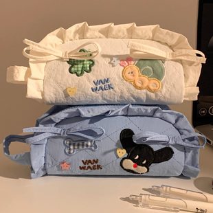 奶呼呼笔袋可爱花边蝴蝶结文具盒高颜值ins风初中女生2026新款超火大容量女孩文具袋小学生铅笔盒小众不撞款