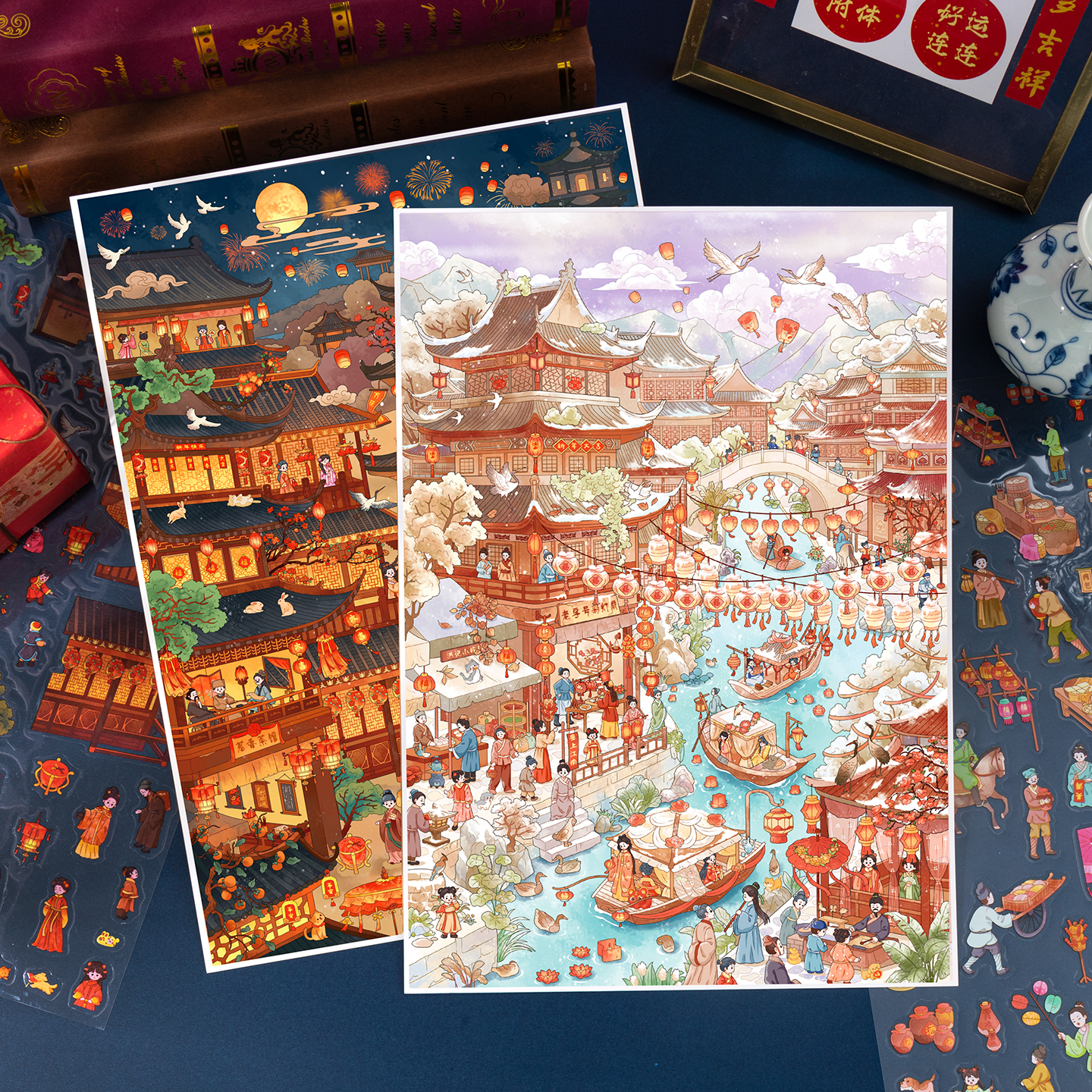 俊贝14.0古风新年造景贴纸玩具