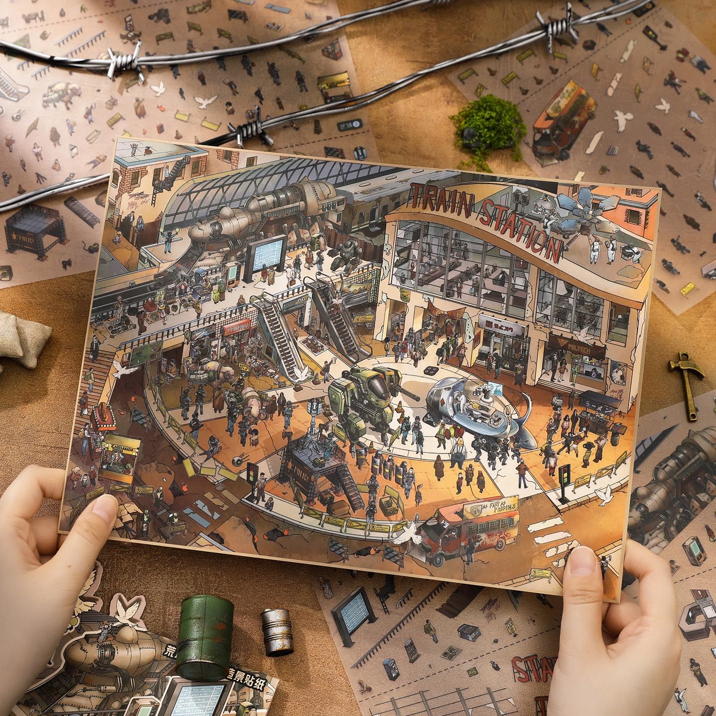 废土车站造景贴纸芯陌荒墟赛博系列废土风高难度微缩场景3D立体小屋贴画手帐手工儿童玩具女孩元旦圣诞礼物,文具电教/文化用品/商务用品,贴纸/立体贴纸,淘宝优惠券,粉丝福利购,淘宝优惠卷