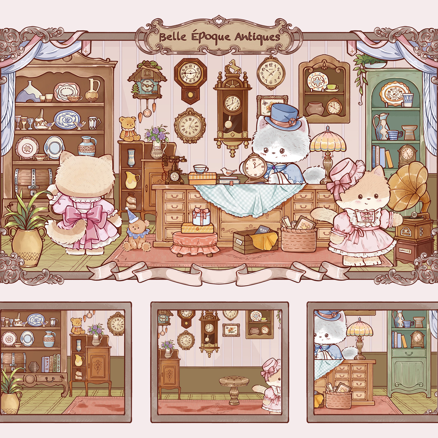 猫咪古董店造景贴纸星熠文创7.0mini系列卡通可爱猫咪3D立体