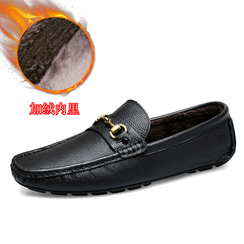 CCE冬季头层牛皮加绒豆豆鞋