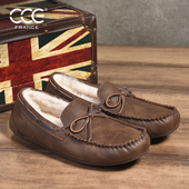 冬季 真皮羊毛男鞋 套脚英伦加绒棉鞋 CCE休闲船鞋 疯马皮豆豆鞋 6036