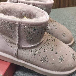 33-1新款真皮羊毛一体雪地靴短筒靴防滑女靴水钻亮钻棉靴