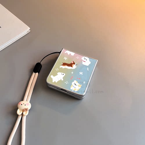 渐变小狗适用小米mixflip华为purax手机壳pocket2硬novaflips三星zflip764卡通荣耀v磨砂oppofindn3n2女w25
