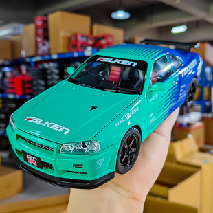 超大号GTR合金车模1比18拉花版仿真汽车模型高档收藏摆件男孩礼物