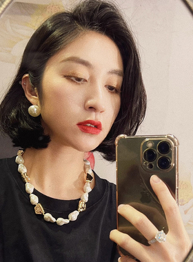 巴洛克珍珠项链女深海贝珠颈链金属镀金毛衣链时尚个性女生日礼物