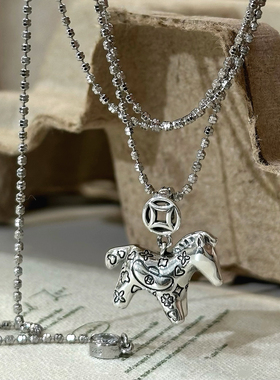 【马上有钱】 梅卡纯银马年生肖项链女士原创设计本命年吊坠男生