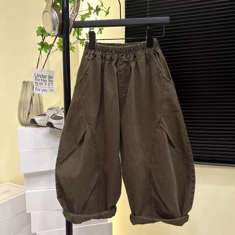 男童复古弯刀工装裤子春秋季2025新款儿童炸街宽松百搭外穿长裤潮