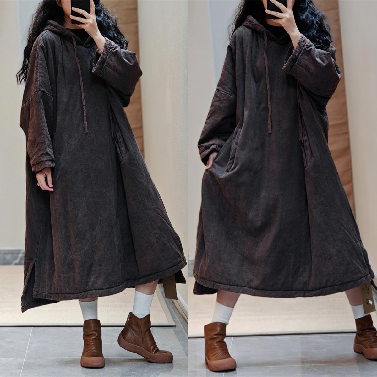 复古大版连帽棉服宽松大码休闲风