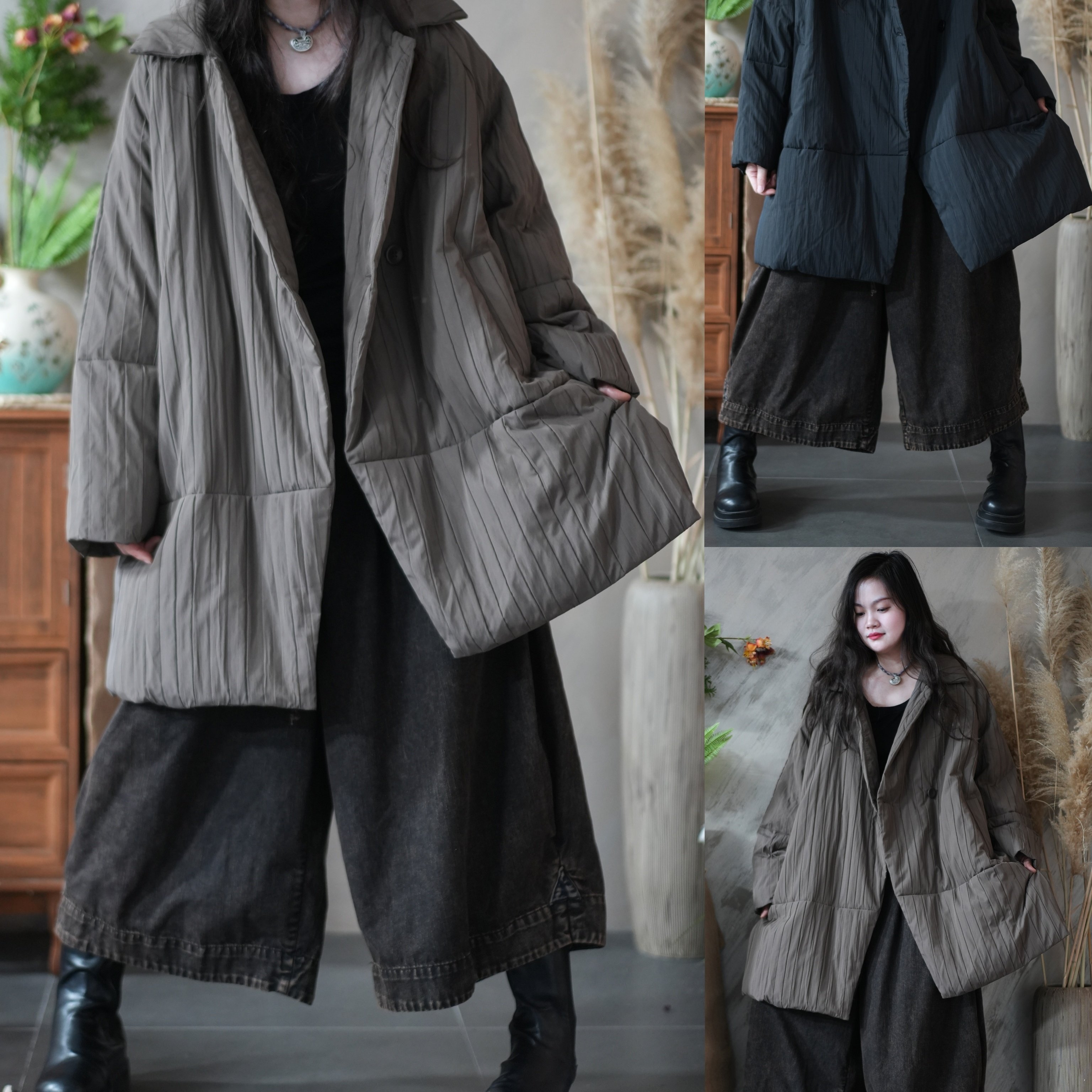 新国标90白鸭绒复古翻领中长款大码羽绒服女宽松加厚保暖外套高级