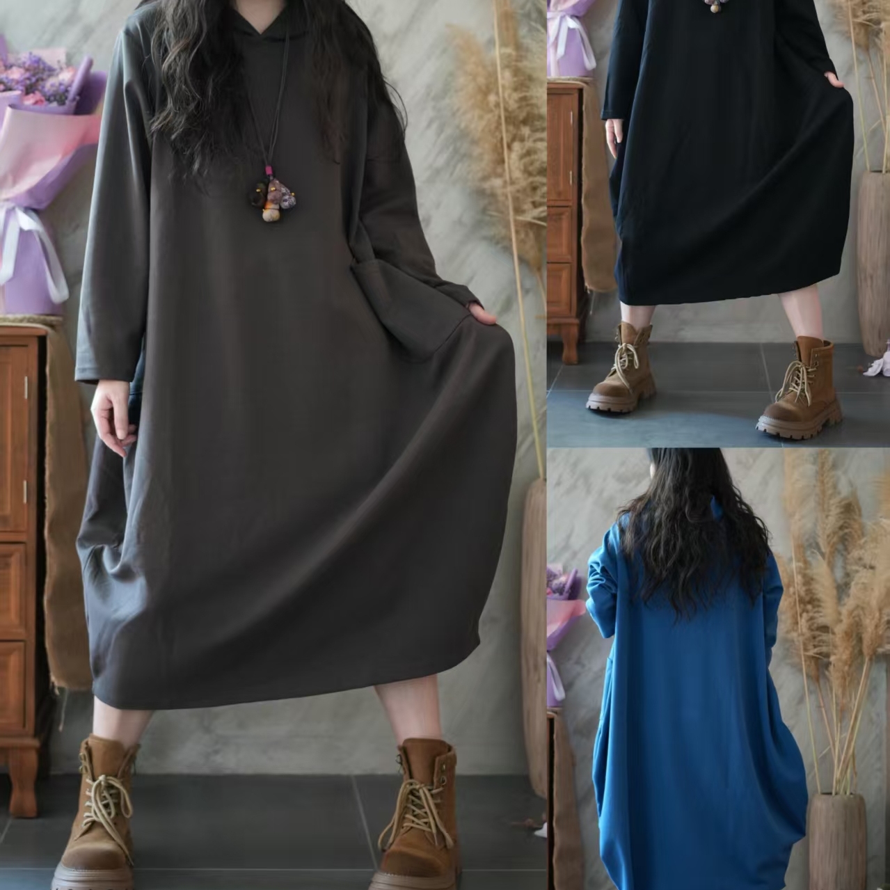 云朵空气棉柔软舒适连帽秋季连衣裙巨显瘦宽松大码女士裙子潮流