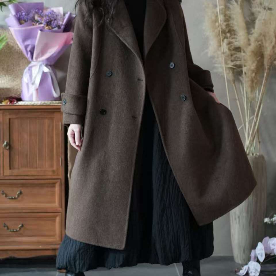 大码女外套双面羊毛大衣宽松休闲大版显瘦遮肉潮流时尚