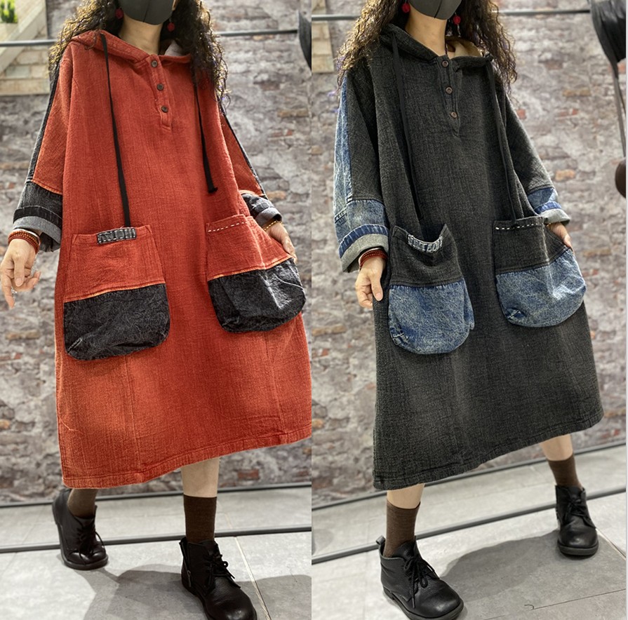 秋冬新款做旧风连帽个性牛仔裙