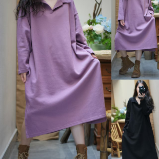 宽松显瘦长袖 新款 连衣裙 休闲连衣裙女2025秋季 复古大码