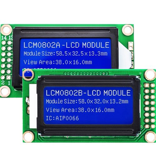 LCD0802蓝底白字显示屏16脚驱动AIP0066字符LCM液晶模块2行8个字