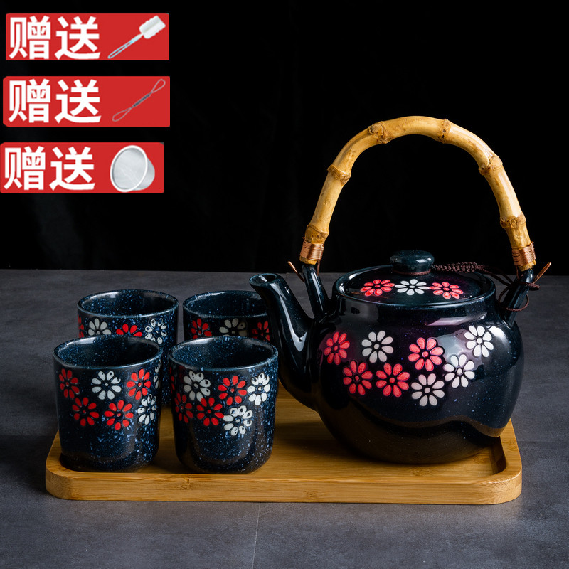 釉下彩过滤网花茶壶藤条茶壶日式桥梁茶组茶壶套装水杯水壶1000ML