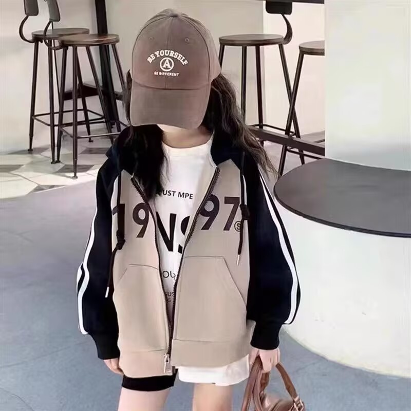 女童春秋休闲运动连帽拉链外套潮