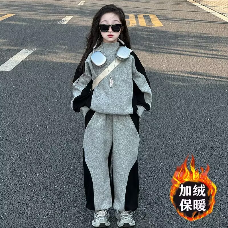 休闲运动风女童卫衣套装春秋冬款