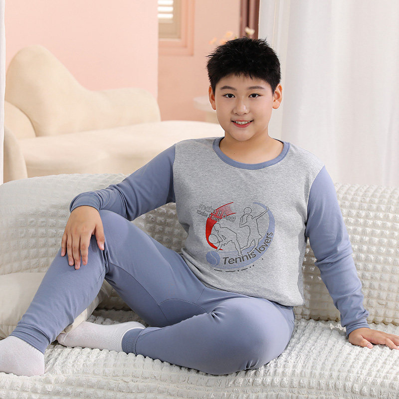 加肥加大男童纯棉保暖家居套装