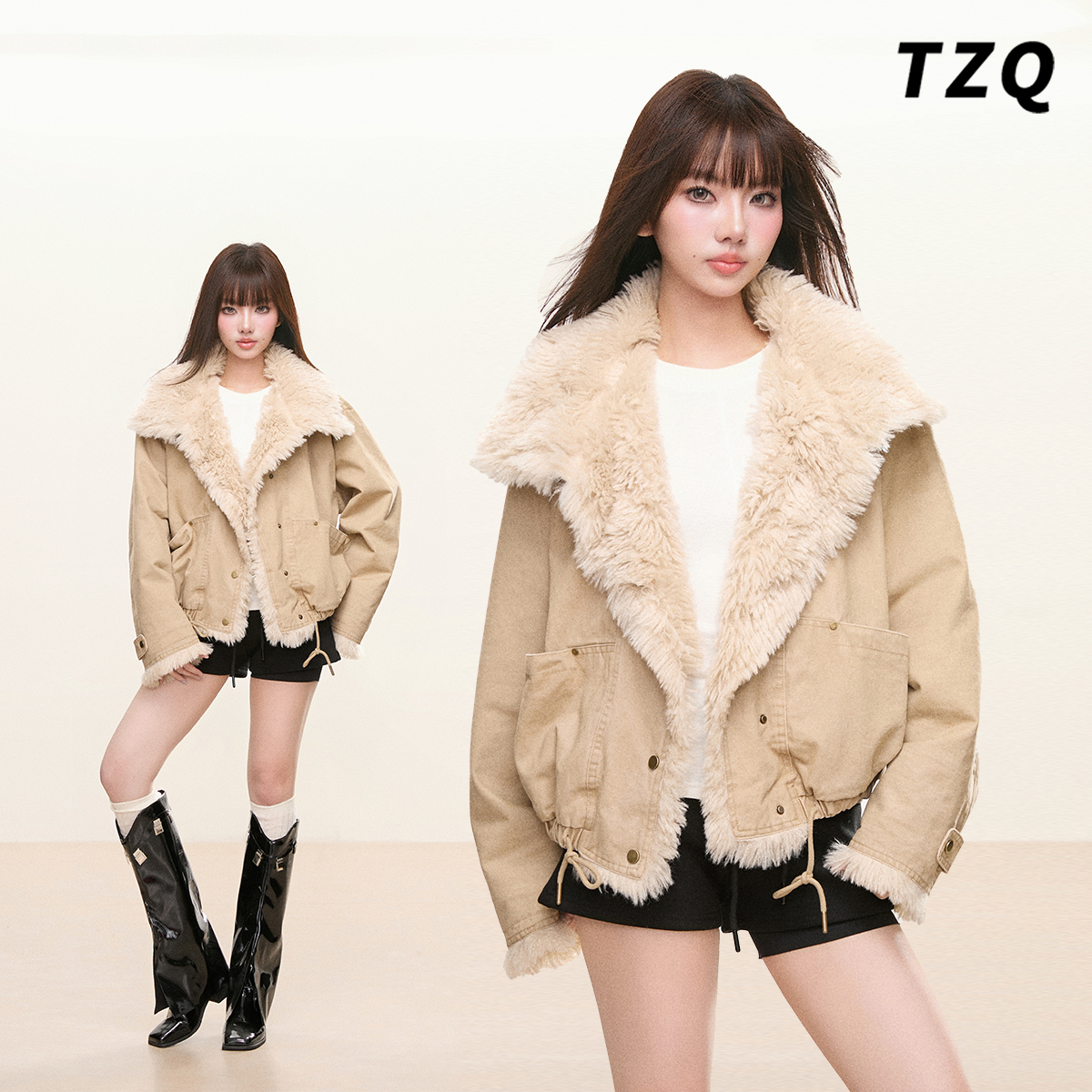 冬季甜美小羊羔毛女短外套加厚