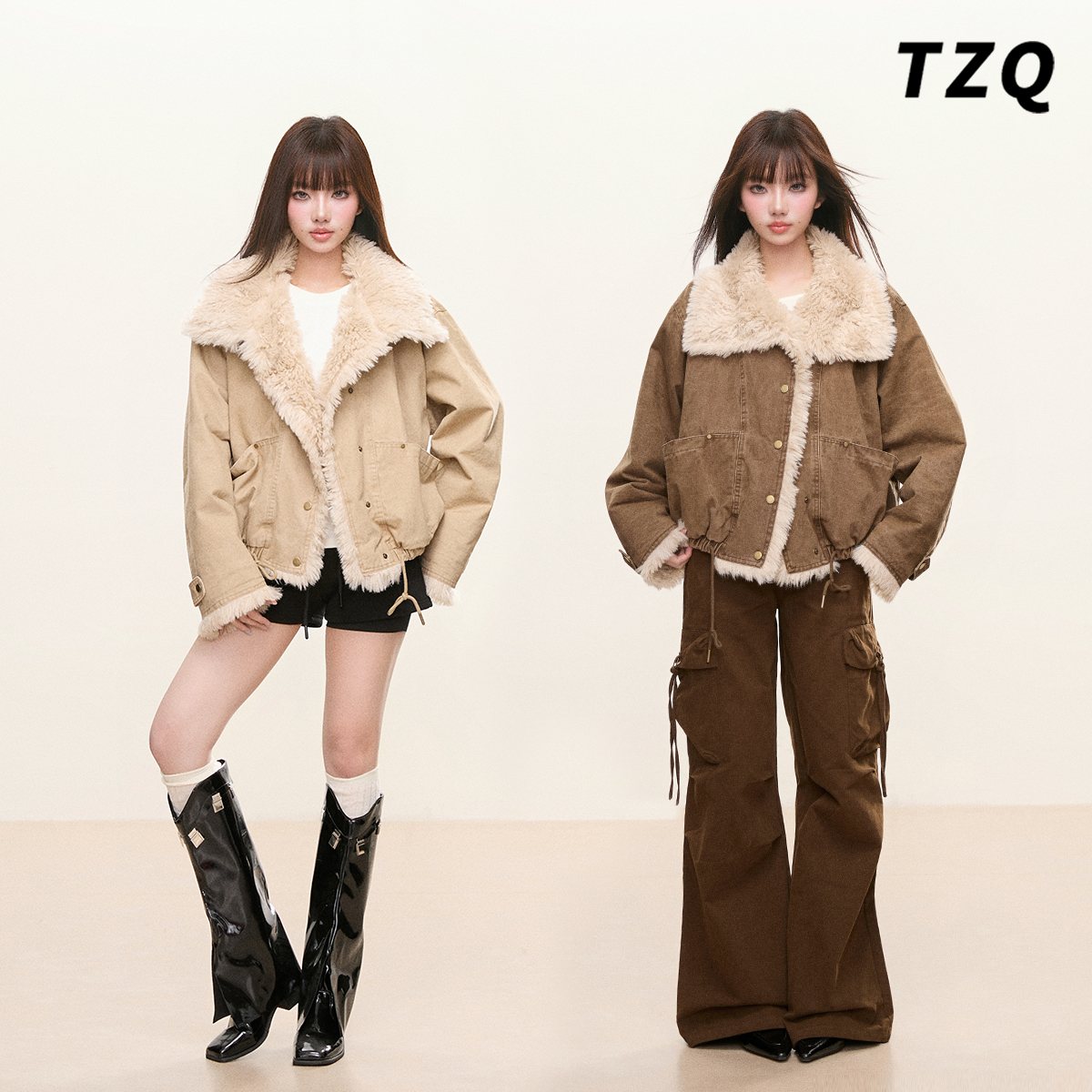 甜美风羊羔毛皮毛一体短外套女