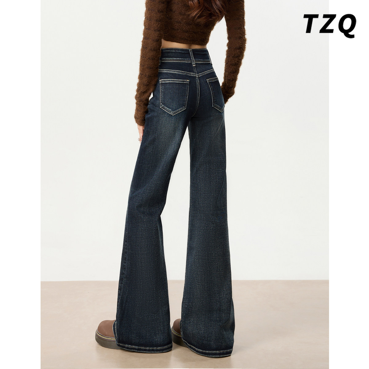 复古高腰微喇牛仔裤女2025新款