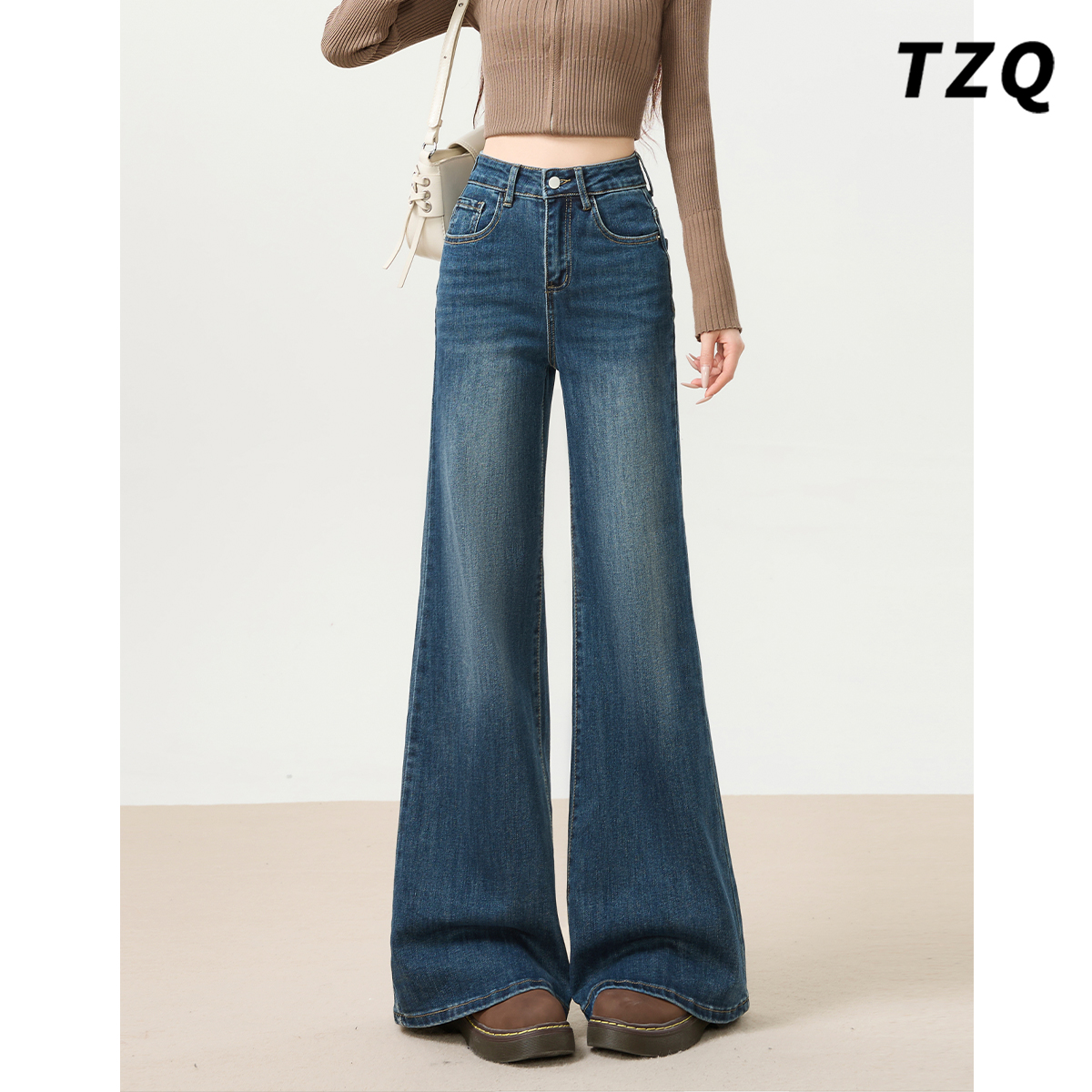 复古高腰微喇牛仔裤女2025秋季