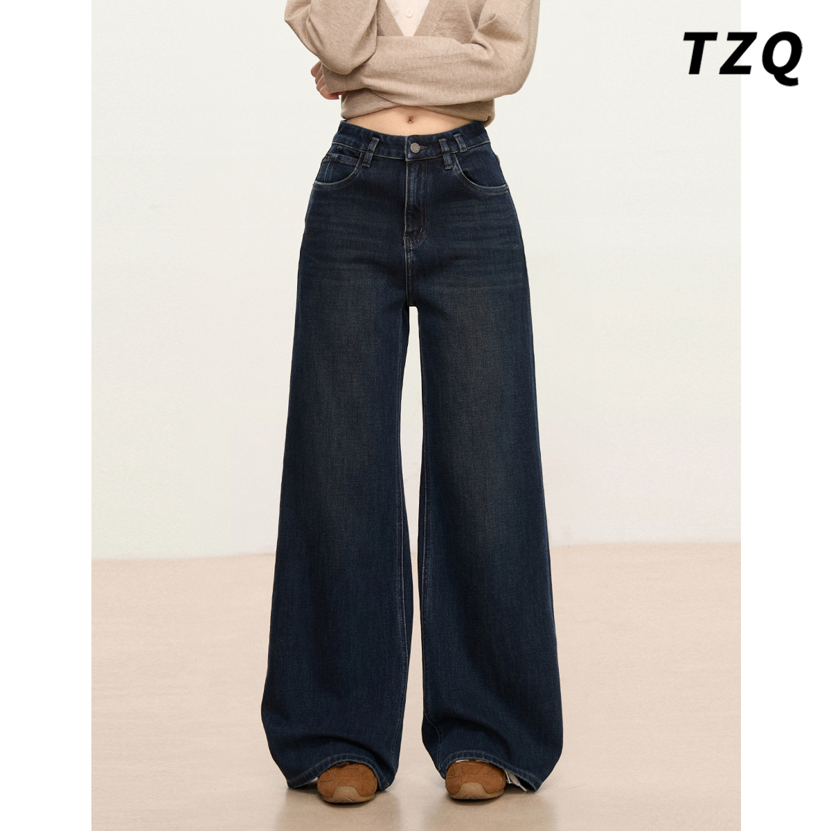 复古宽松显瘦微喇叭牛仔裤