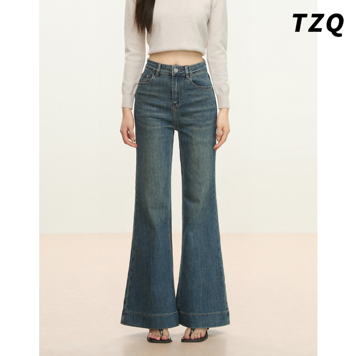 复古蓝小个子微喇牛仔裤