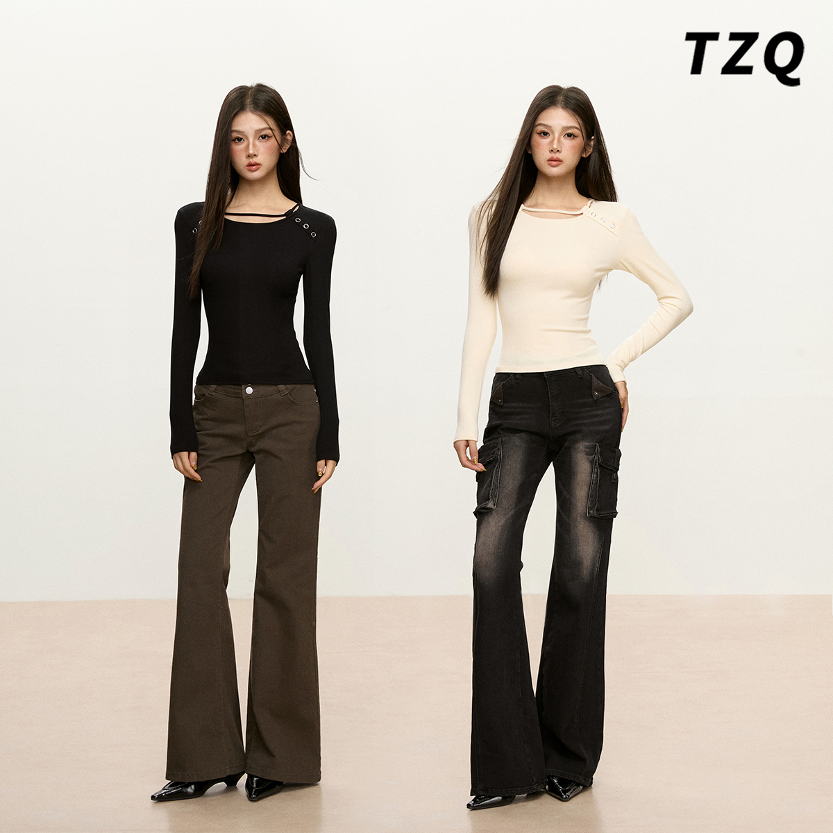 简约纯色长袖修身T恤女