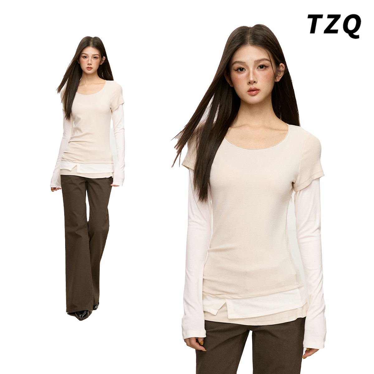 假两件叠穿长袖T恤女2025新款