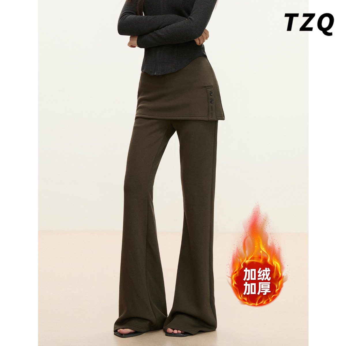 深绿色屁帘休闲喇叭裤