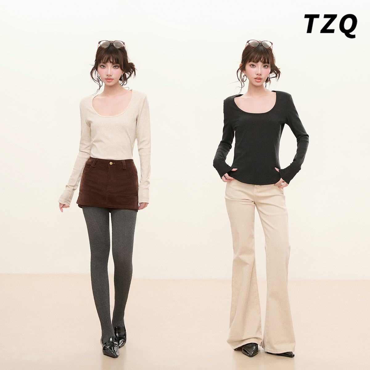 2025冬季U领长袖修身针织T恤