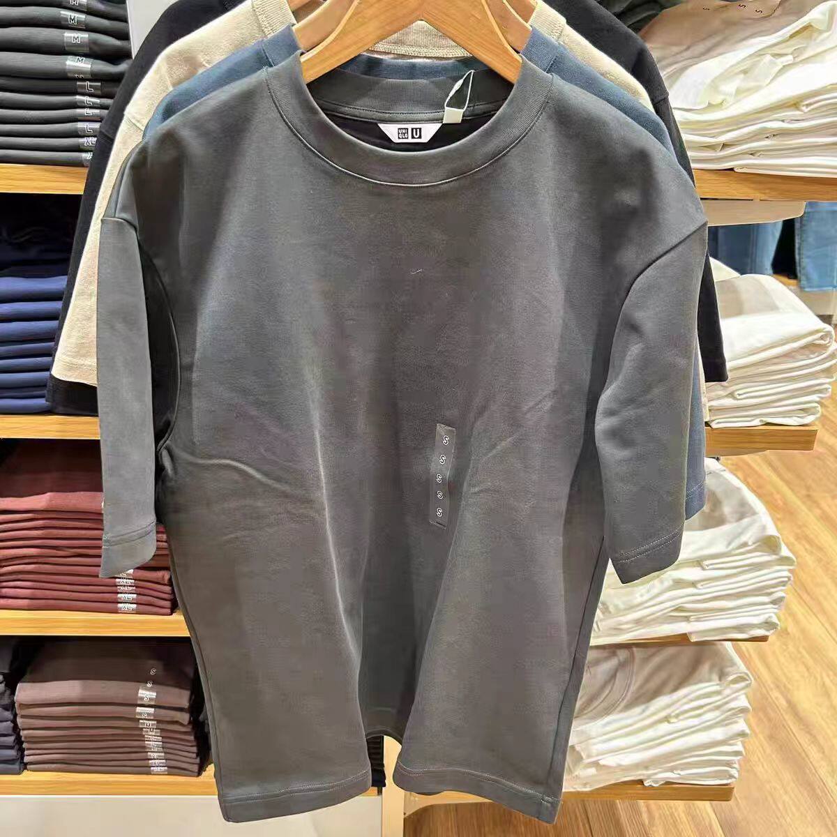 thumbnail for Uniqlo Cool T U Men's Women's 482295AIRism Loose Crew Neck T-Shirt Five-Quarter Sleeves