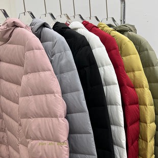 2023新款冬季女士白鸭绒羽绒服无缝立领带帽羽绒外套轻薄短款