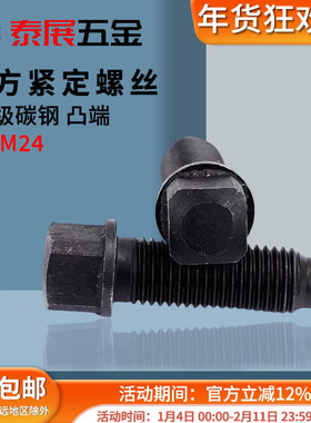 四方头带垫凸端紧定螺丝8.8级发黑原GB83方头带垫凸尾螺钉方头螺