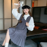 小香风马甲背心连衣裙女春秋2025新款两件套百褶裙小个子减龄流行，女装连衣裙，唛多