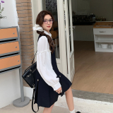2025春秋新款韩系藏青色衬衫背心裙女学院风减龄连衣裙，女装连衣裙，唛多
