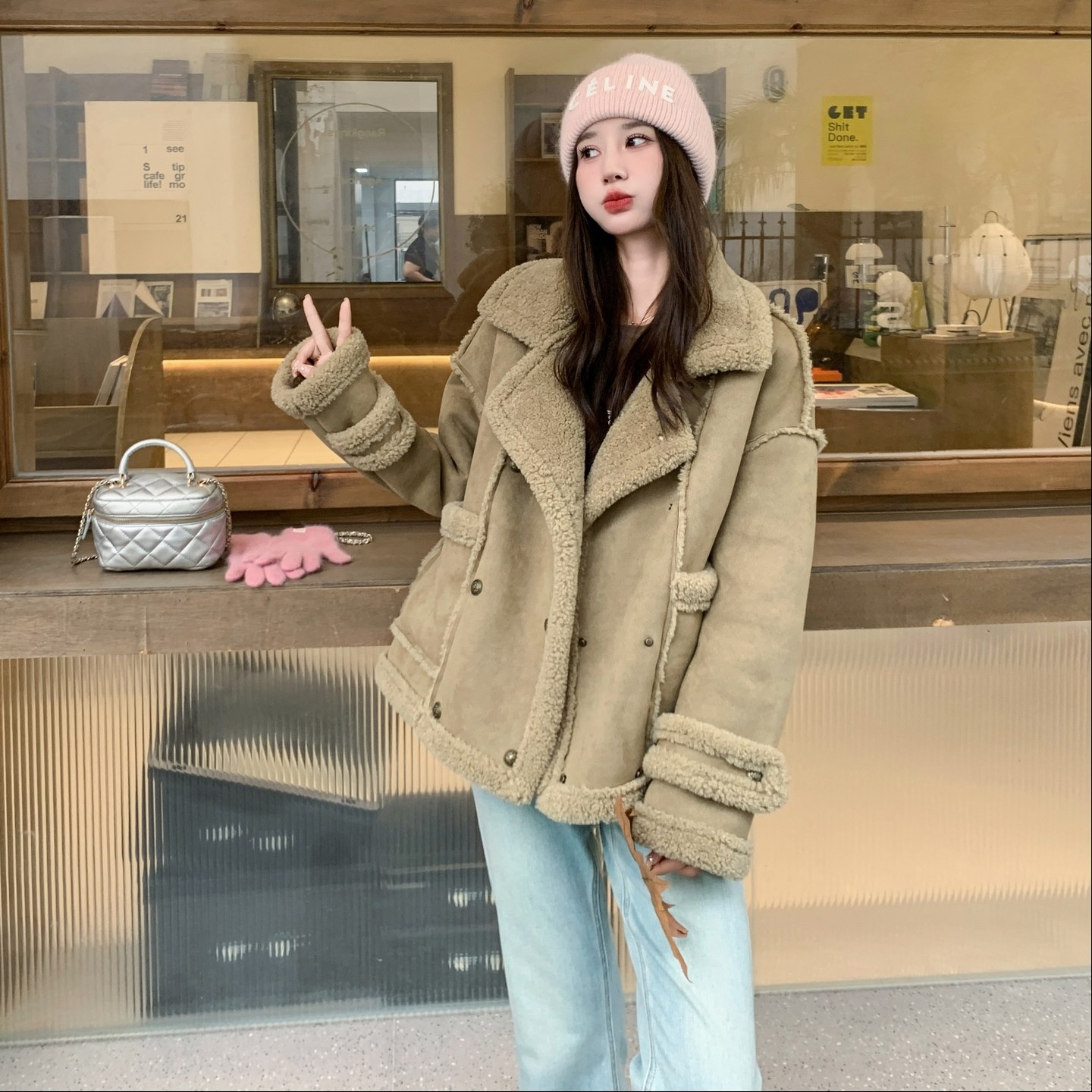 2025冬季新款现货松绿色羊羔毛外套加厚#25181-P185-K278,女装皮草,唛多